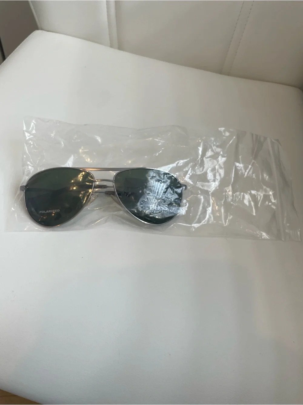 Boss Aviator Sunglasses with Dark Green Lenses and Silver Frame